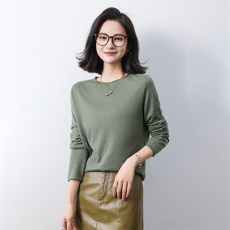 修身减龄百搭舒适女士圆领针织打底衫,针织衫/毛衣,庆大羊绒