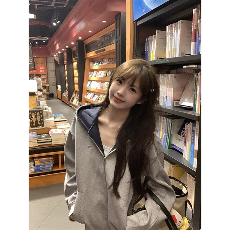 抖音得物高品质二开26春装美式重磅宽松结构双面连帽卫衣外套W68,女装短外套,电商A486