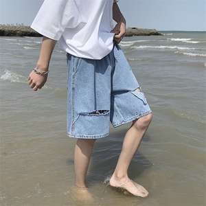 春夏破洞牛仔短裤 男女宽松直筒五分裤712- N351 S-XXL p38图片