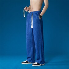 K6081/P40夏季冰丝垂感阔腿裤男宽松休闲裤束脚九分裤大码中性风，女装休闲裤，电商A141