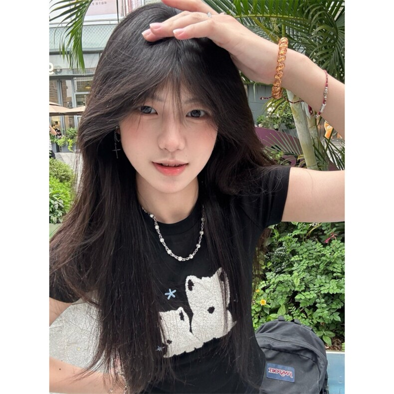 H0966-P35推荐#原版刺绣修身正肩短袖显瘦T恤，女装T恤，星座617A-2