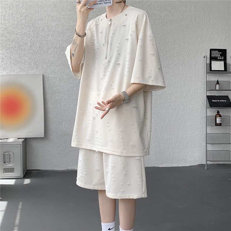 现货TZ25117-P52特控98大码破洞透气顺滑套装,男装休闲套装,电商D232