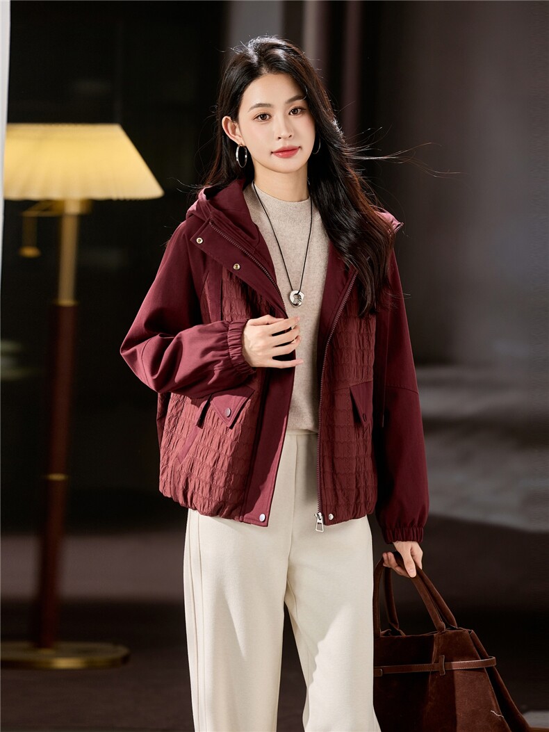 2025冬装新款拼色短款夹棉外套,女装棉衣/棉服,梦芯尔