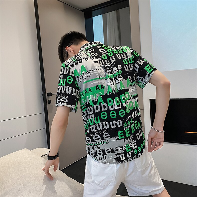 社会风字母修身花衬衫B297-3928-P53控78,男装衬衫,电商B297