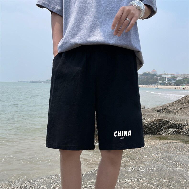 YD33248P25港风潮牌亚麻短裤男大码棉麻五分裤男中裤沙滩裤,男装休闲裤,电商A040