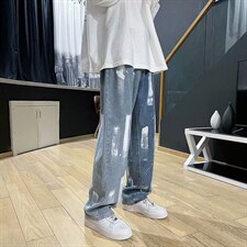 高街扎染裤子男秋季ins宽松垂感拖地休闲裤百搭阔腿裤男N0135-P45图片