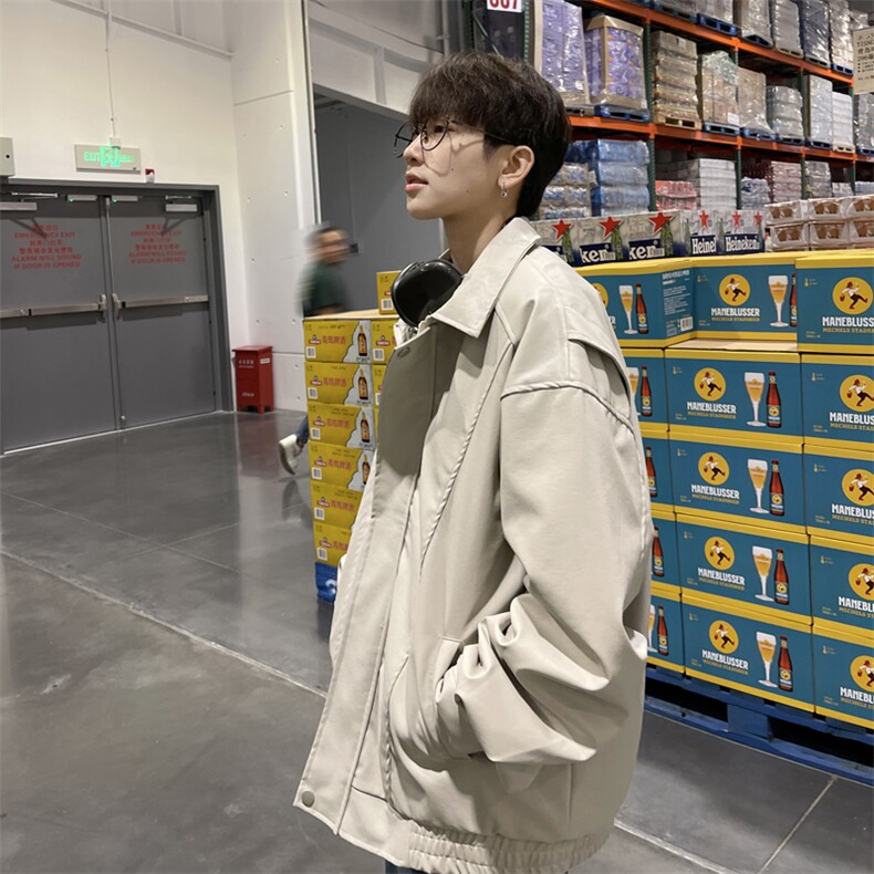 抖音直播！pu皮衣机车服宽松夹克男 CP40-特p65 控价：118图片