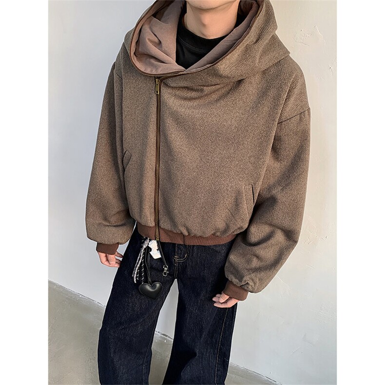 现货！25砂砾棕亚麻流浪慵懒风连帽开衫夹克WY47-P118,男装夹克,电商B288