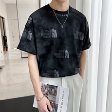 2024轻熟风复古扎染男士圆领宽松套头潮牌印花短袖T恤TX44/P55，男装T恤，电商A243