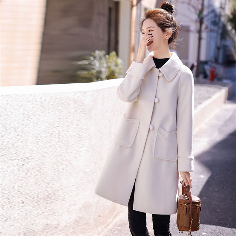 2024秋冬季新款韩版复古休闲呢大衣外套,女装毛呢外套,乐吉娜