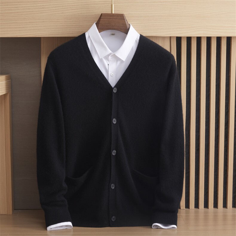2024年秋季长袖时尚气质单排扣显瘦V领针织衫羊绒，男装羊绒套衫，绒誉暖羊绒