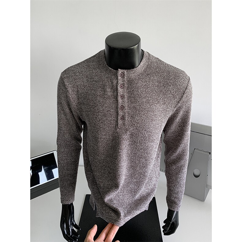 老钱风纹理感亨利领针织衫港风内搭长袖T恤男T24519-特P35控68，男装T恤，电商A001-1