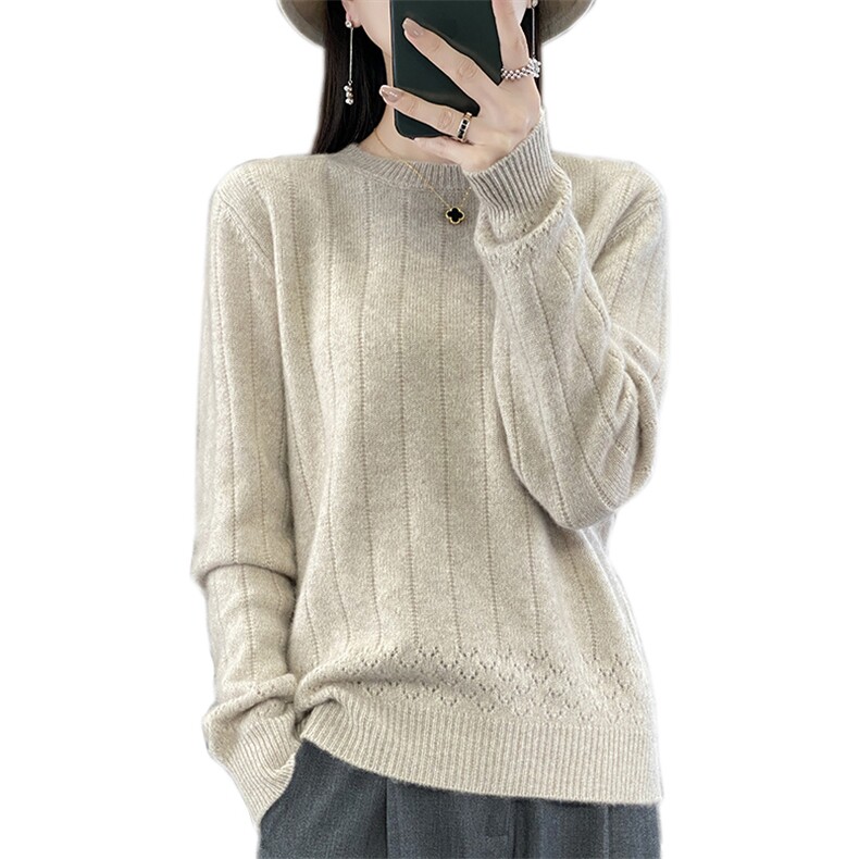 套头长袖圆领纯色2024年秋季羊毛针织衫,女装羊毛衫,羊秋羊绒