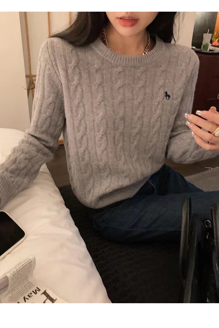 秋冬圆领毛衣针织衫针织复古套头打底麻花上衣,针织衫/毛衣,半城羊绒