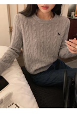 秋冬圆领毛衣针织衫针织复古套头打底麻花上衣，女装针织衫/毛衣，半城羊绒