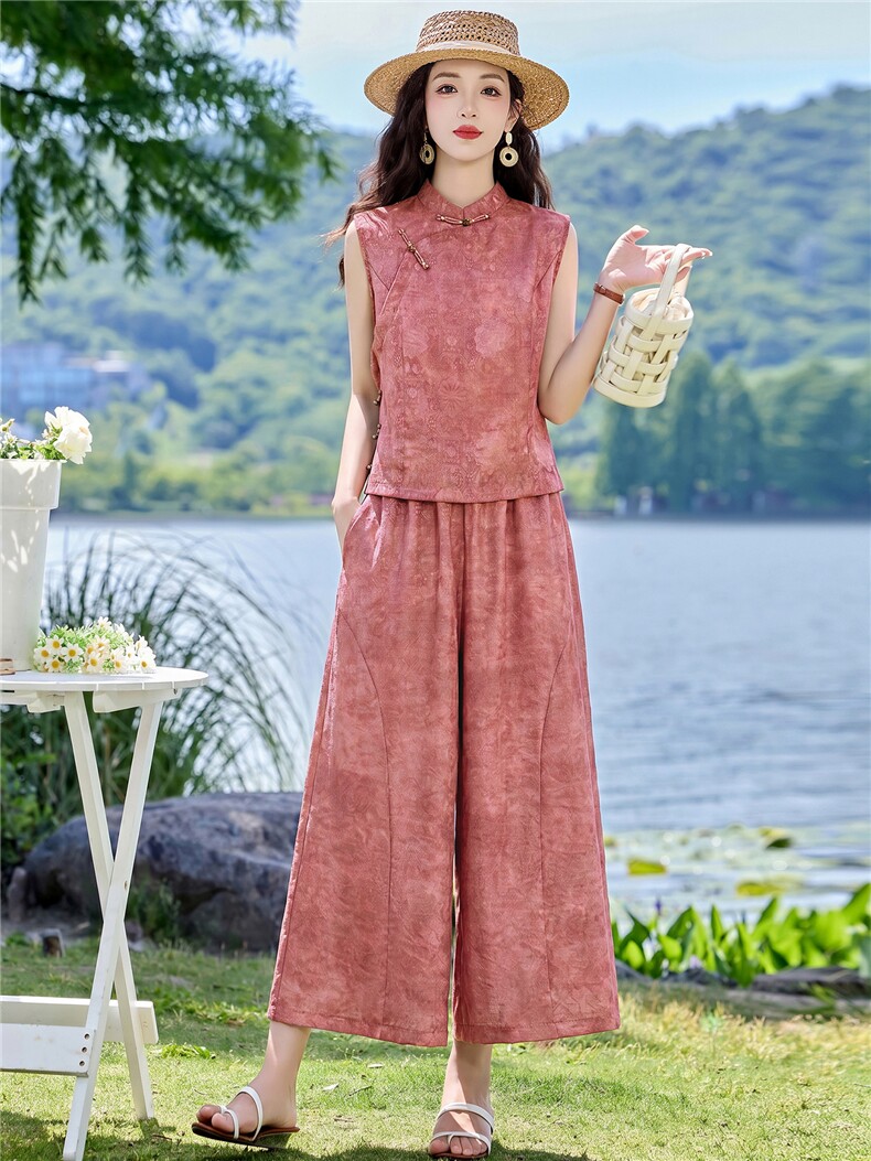 现货2026夏季新中式老钱风提花新款套装两件套,女装套装/套裙,伊仟回