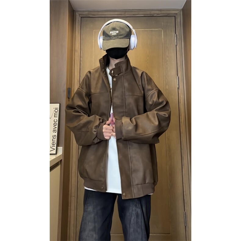 美拉德复古PU皮夹克磨砂质感外套（视频切片）1213-DY2313-P95图片