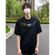 万针全刺绣解构设计260克重磅双纱纯棉高品质美式高街短袖T恤特33，男装T恤，电商A486-1