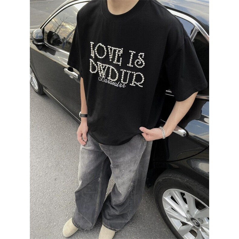 红色珍珠钉珠纯棉短袖ZX0164-特批45,男装T恤,星座313A(原308A-2)
