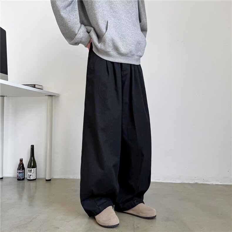 日系简约休闲阔腿裤男春秋季潮牌极简风直筒宽松工装长裤HR47/P56,男装休闲裤,星座506
