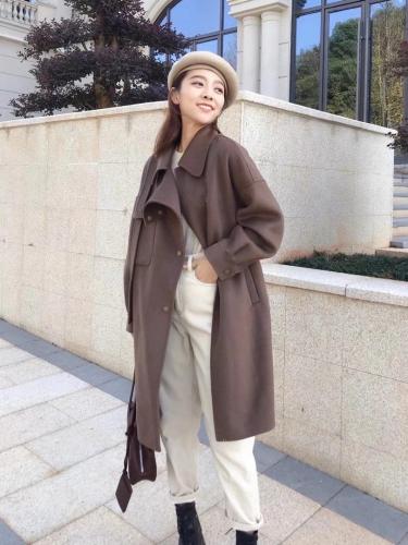 SL20112欧范肩带百分百全羊毛双面尼大衣,女装,L·H·X