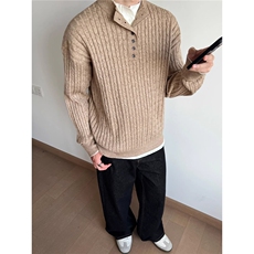 秋季新款竖条纹毛衣男日系高级感宽松休闲长袖衬衣潮SW5342，男装针织衫/毛衣，星座516A
