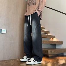 新款水洗牛仔裤男阔腿裤直筒裤长裤，男装牛仔裤，星座1107-1