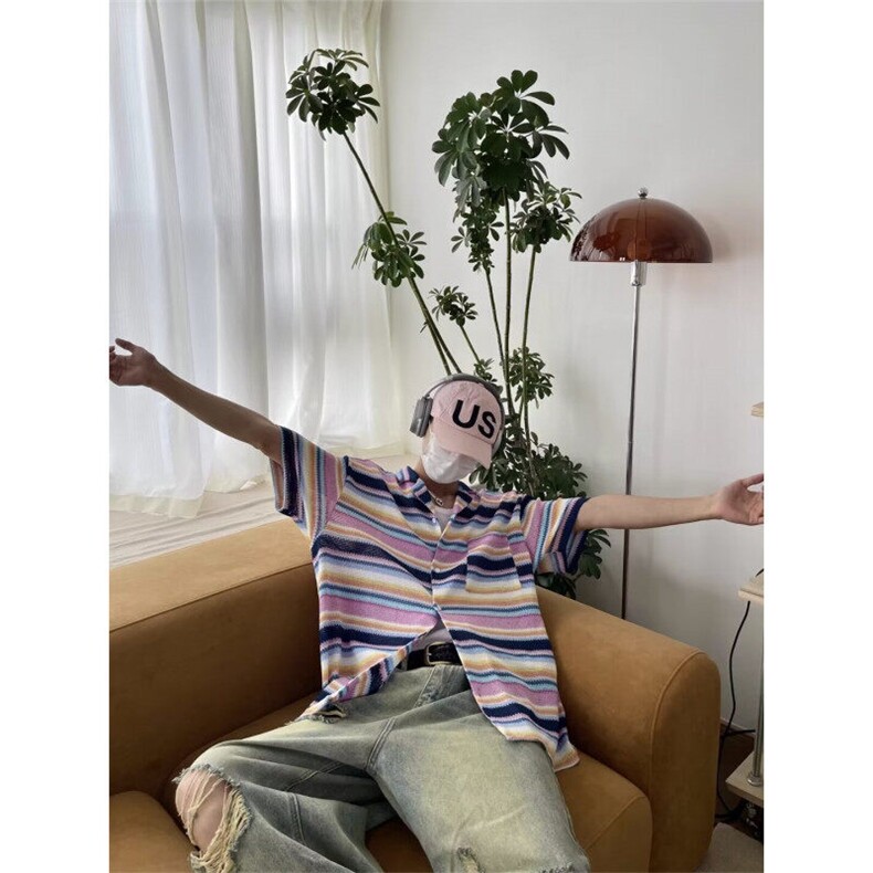 DC110-P48针织衬衫男夏季撞色青少年高级感潮牌长袖衬衣-网图现货,男装针织衫/毛衣,星座603-2