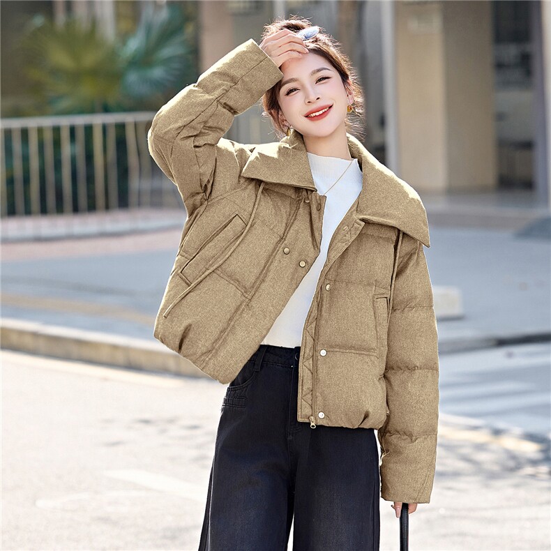 2025冬装新款简约时尚休闲翻领羽绒服,女装羽绒服,美沁