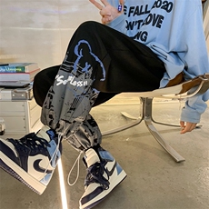 加推2024春新款港风卡通印花抽绳束脚运动休闲裤2114-P40控59，男装休闲裤，星座914-3
