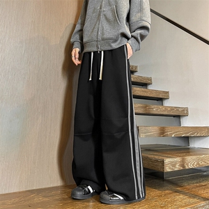 8XL-M美式复古三条杠休闲裤子加绒特大码阔腿卫裤KZ1935P60加70图片