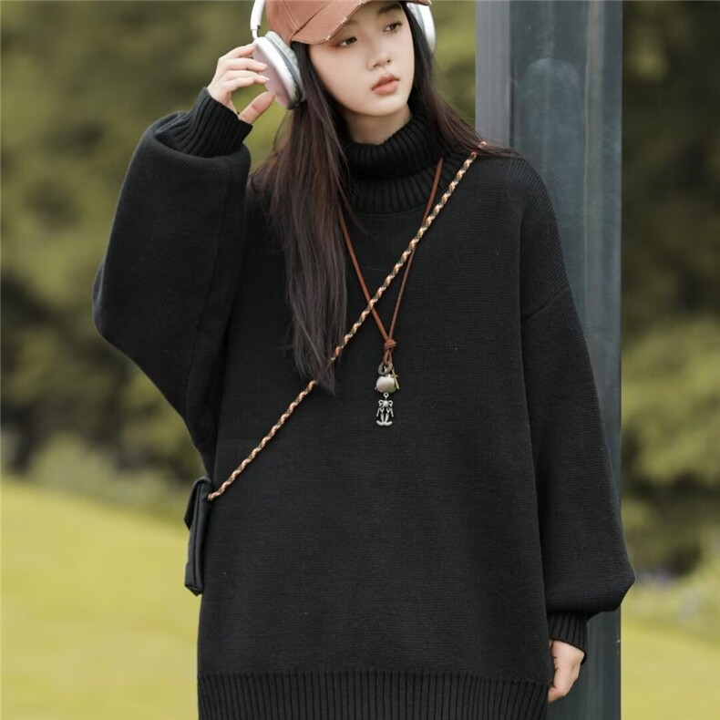 ins纯色高领毛衣男女秋冬季新款情侣百搭高级感宽松针织打底衫，男装T恤，星座1210-1