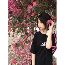 日系气质文艺无品牌韩版撞色三条杠短袖t恤女夏上衣潮流新款原宿，男装T恤，星座506A