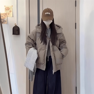 现货5W件冬季三防重磅boxy短款羽绒连帽PU皮棉衣外套防风加厚棉服图片