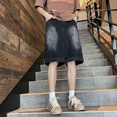 美式反向倒穿牛仔短裤男夏季设计感宽松痞帅五分裤中裤D0777-P40，男装牛仔裤，星座1008