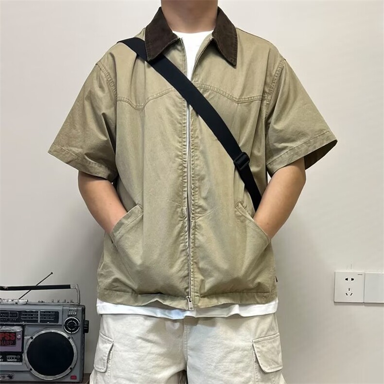 马登工装美式复古防水薄款短袖衬衫户外宽松半袖口袋猎装衬衣男夏图片