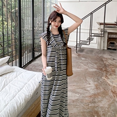 韩版条纹连衣裙套装女2025春秋季新款设计感牛仔外套背心裙两件套，女装连衣裙，浙宝276（原081）
