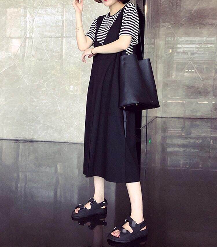 夏季新款条纹真两件套连衣裙，女装连衣裙，曼希野