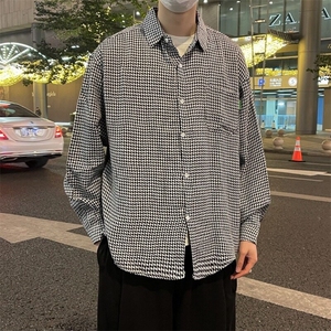男士春秋季港风高街复古千鸟格上衣宽松大码百搭衬衣外套2227/P36图片