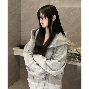 抖音得物高品质秋冬美式高街重磅结构辑明线纹理连帽卫衣外套W111图片