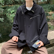 暗黑设计感小众衬衫男痞帅发型师休闲上衣流行拉链潮牌长袖衬衣，男装衬衫，星座601-2