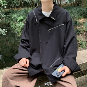 暗黑设计感小众衬衫男痞帅发型师休闲上衣流行拉链潮牌长袖衬衣图片
