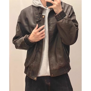 复古PU皮短款皮衣男秋冬季美式痞帅机车工装夹克外套 JF829图片