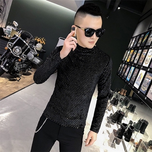 店主风T恤男长袖针织衫外穿网红半高领金波点打底衫A068-QS11-P45图片