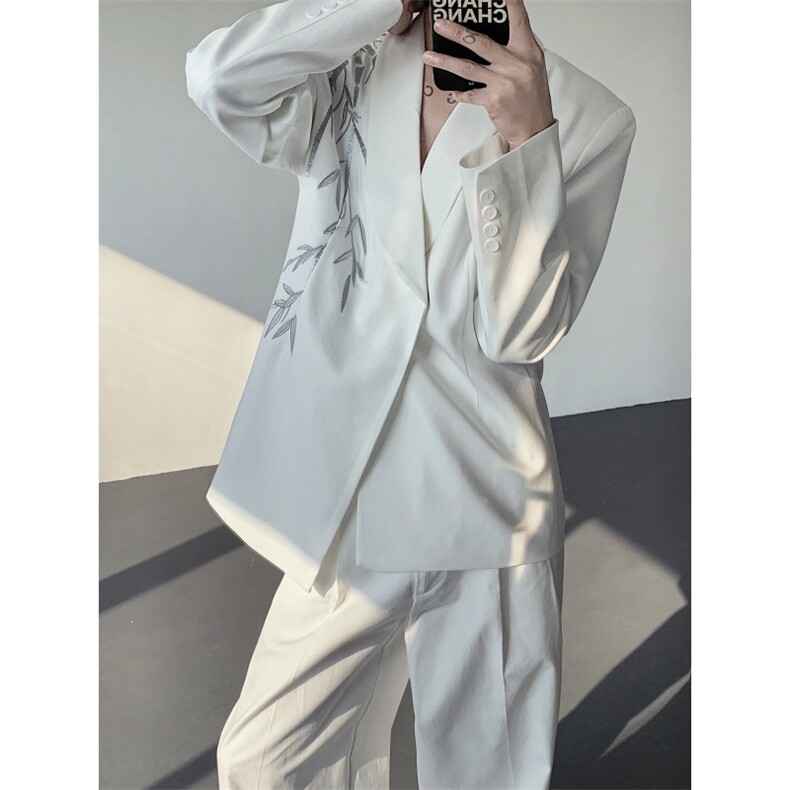 现货25重工银线竹叶刺绣礼服婚礼西服伴郎服xz134-p158,男装西服,电商B288
