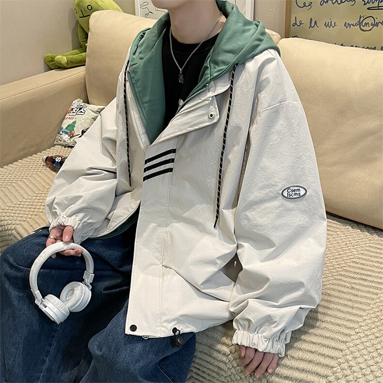 春季连帽男街头假两件夹克港风日系潮流情侣棒球服外套W2571-P56,男装夹克,星座512-2