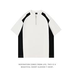 300克得物重磅100纯棉宽松撞色拉链短袖POLO衫T恤男RH5029-特P35，男装T恤，星座610B-1