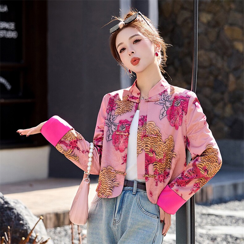 新中式国风印花盘扣外套女2025春新款独特超好看短款气质减龄上衣,女装短外套,韩宇舍
