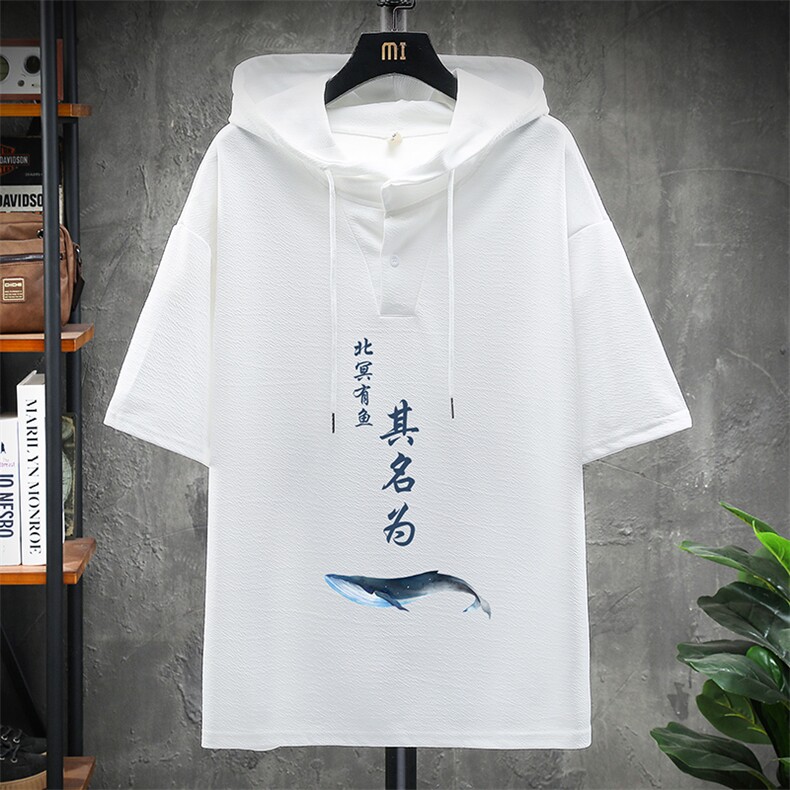 LD54261-P45连帽短袖t恤男大码胖子带帽五分袖中袖展架,男装T恤,电商A040A