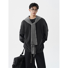 8XL-M高品质美式雕刻可拆卸破洞帽洗水深灰多穿法圆领卫衣WY28P88，男装卫衣，电商D206-1